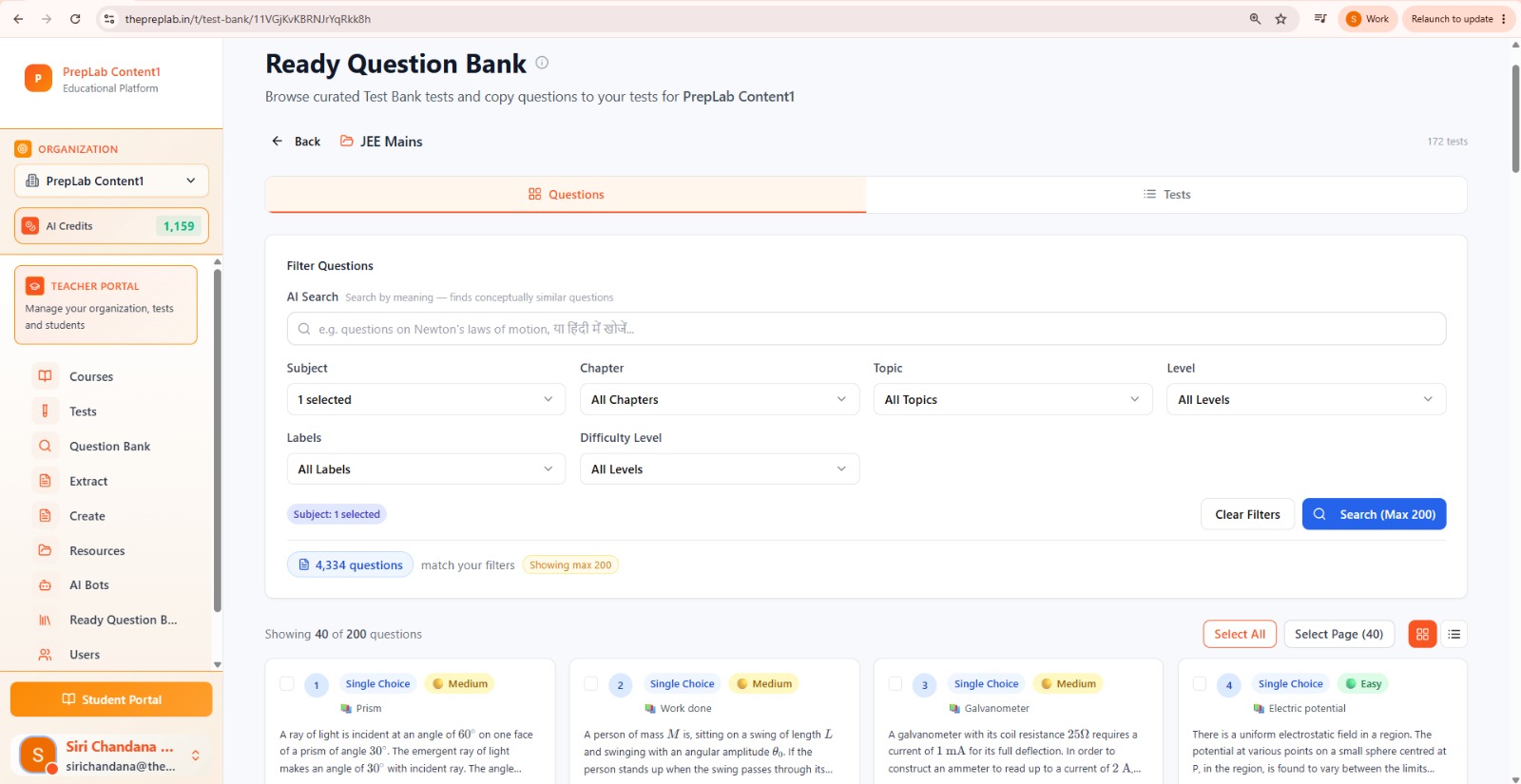 1 Lakh+ Question Bank interface